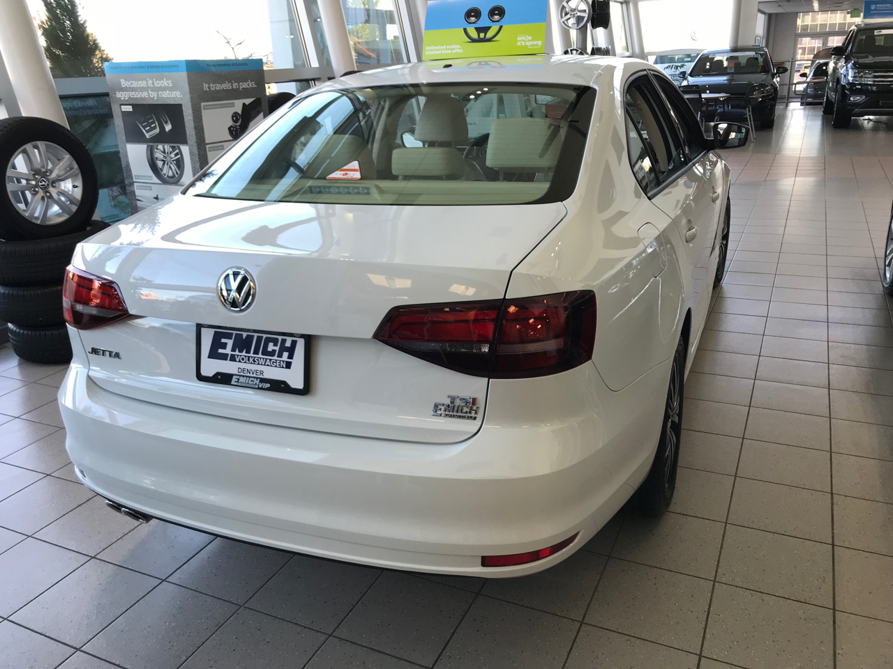 VW on the showroom floor of Emich VW in Denver