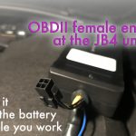 The JB4 unit and its female OBDII connector